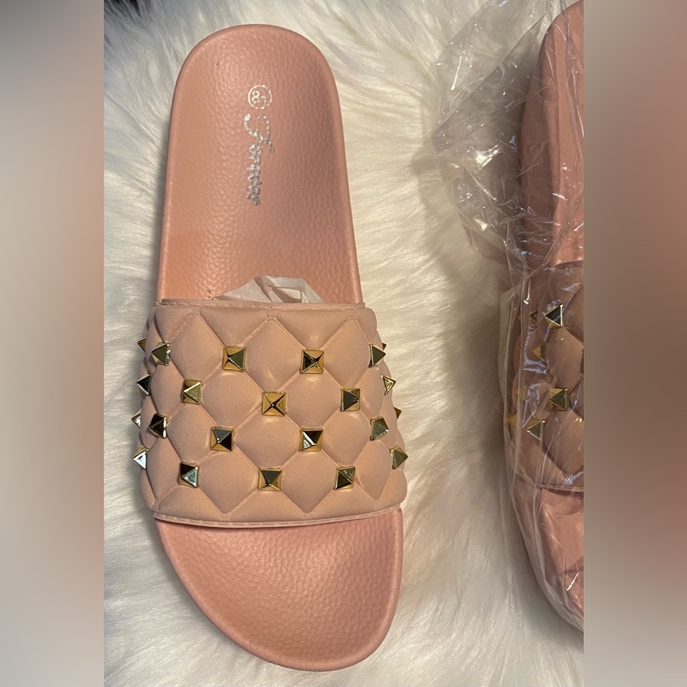 Pink and Gold Woven Embellished Sandals - Picture 2 of 4